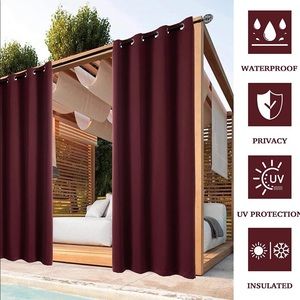 2 Panels Waterproof Outdoor Curtains (Burgundy)